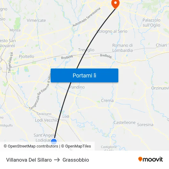 Villanova Del Sillaro to Grassobbio map