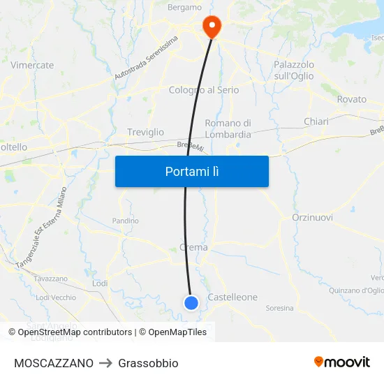 MOSCAZZANO to Grassobbio map
