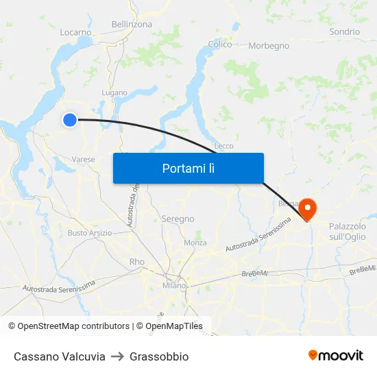 Cassano Valcuvia to Grassobbio map