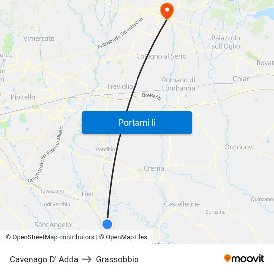Cavenago D' Adda to Grassobbio map