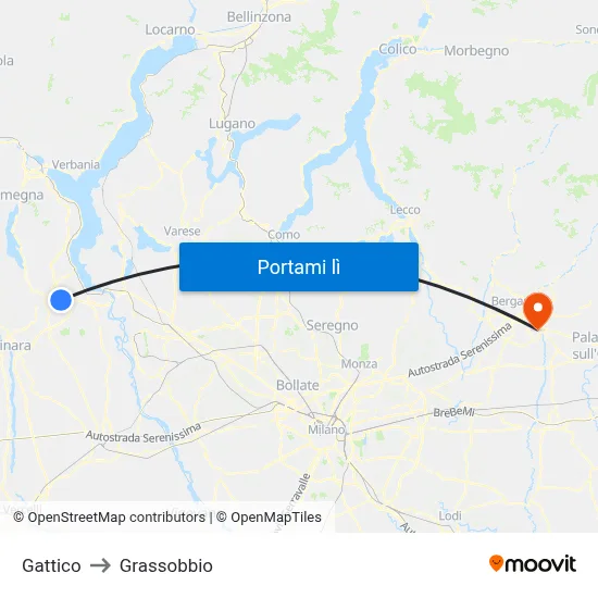 Gattico to Grassobbio map