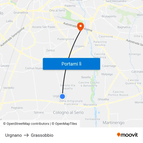 Urgnano to Grassobbio map