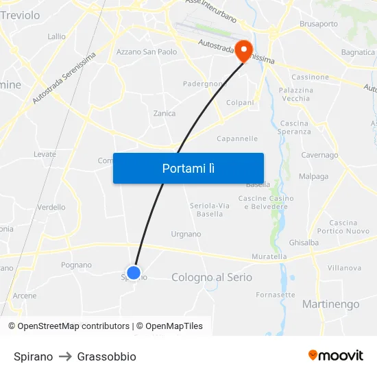 Spirano to Grassobbio map