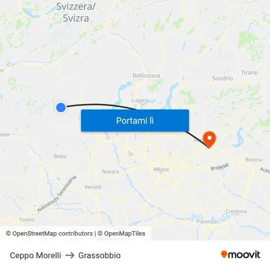 Ceppo Morelli to Grassobbio map