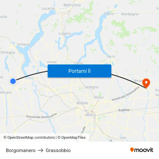 Borgomanero to Grassobbio map