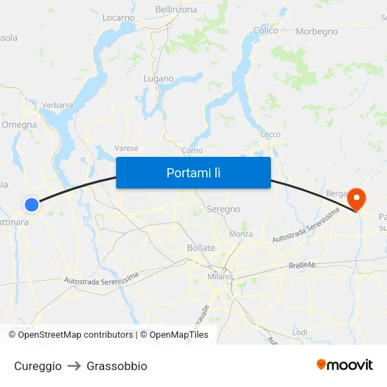 Cureggio to Grassobbio map