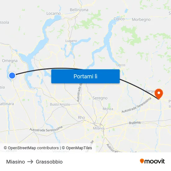 Miasino to Grassobbio map