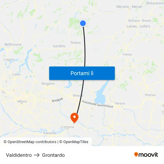 Valdidentro to Grontardo map