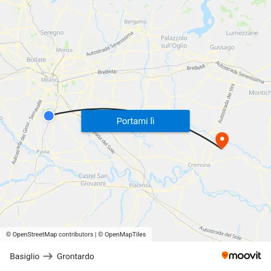 Basiglio to Grontardo map