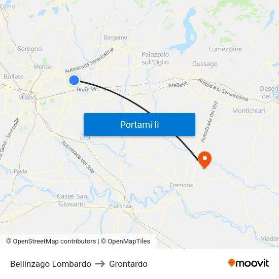 Bellinzago Lombardo to Grontardo map