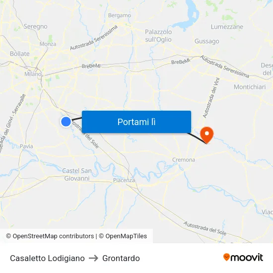 Casaletto Lodigiano to Grontardo map