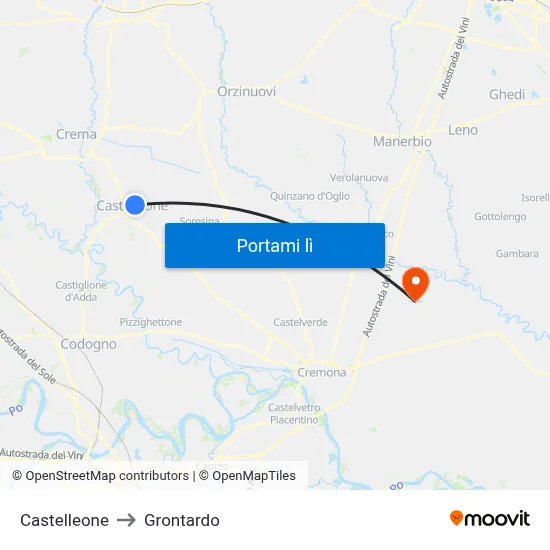 Castelleone to Grontardo map