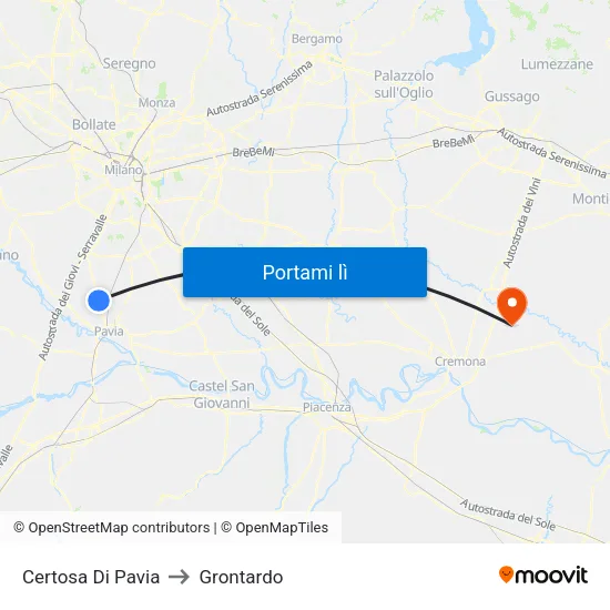Certosa Di Pavia to Grontardo map