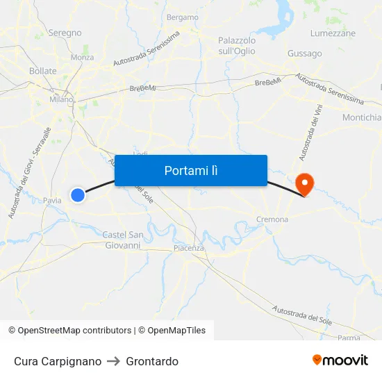 Cura Carpignano to Grontardo map