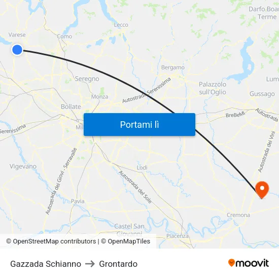 Gazzada Schianno to Grontardo map