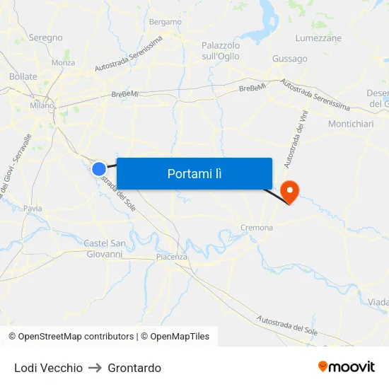 Lodi Vecchio to Grontardo map