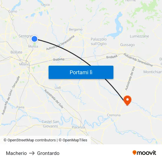 Macherio to Grontardo map