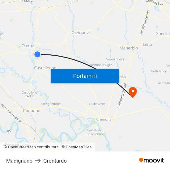 Madignano to Grontardo map