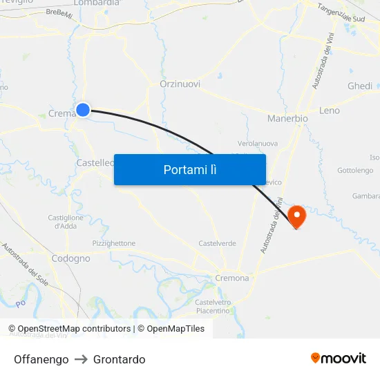 Offanengo to Grontardo map