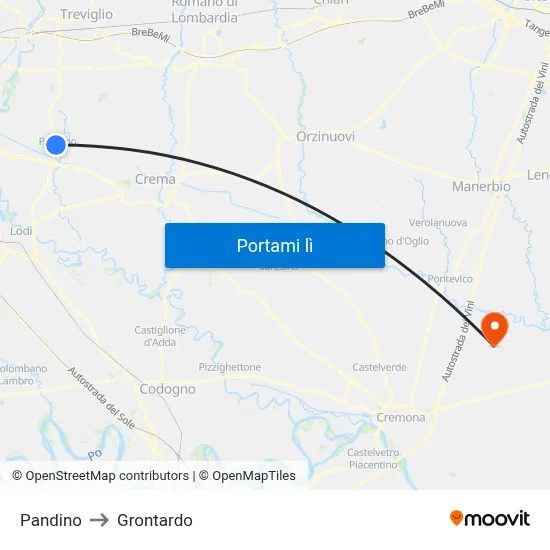 Pandino to Grontardo map