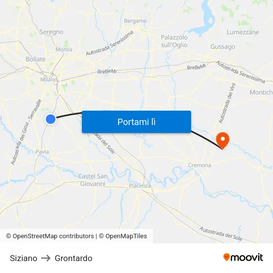 Siziano to Grontardo map