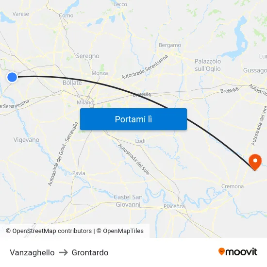 Vanzaghello to Grontardo map