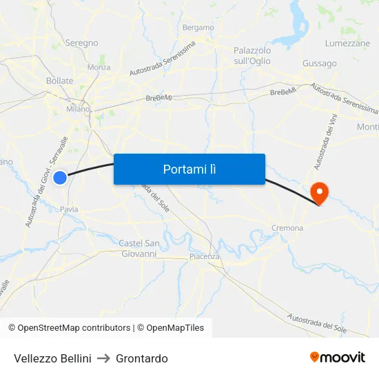 Vellezzo Bellini to Grontardo map