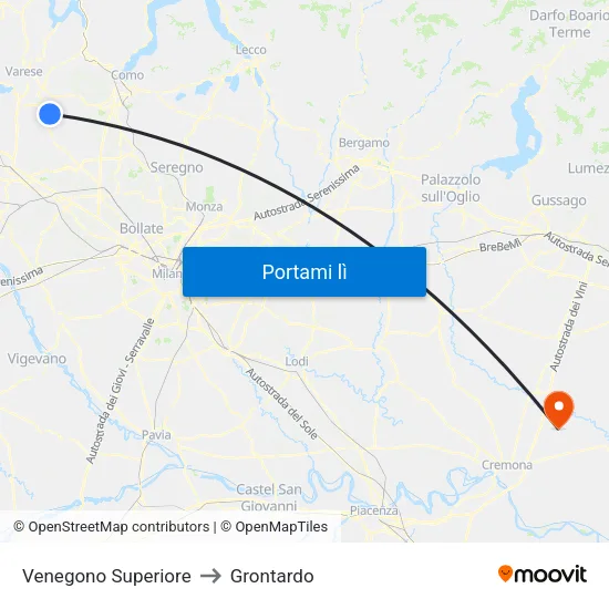 Venegono Superiore to Grontardo map