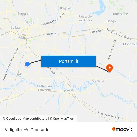 Vidigulfo to Grontardo map