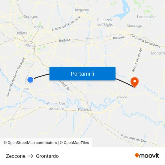 Zeccone to Grontardo map