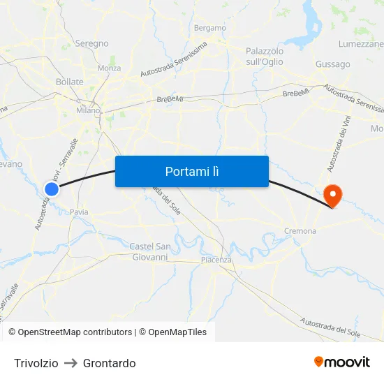 Trivolzio to Grontardo map