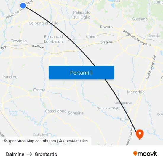 Dalmine to Grontardo map