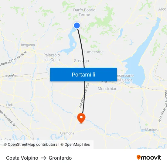 Costa Volpino to Grontardo map