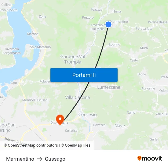 Marmentino to Gussago map