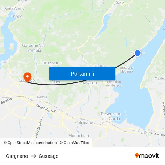 Gargnano to Gussago map