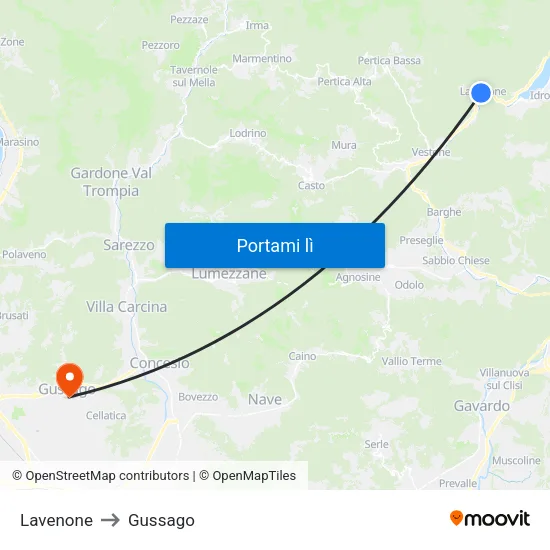 Lavenone to Gussago map