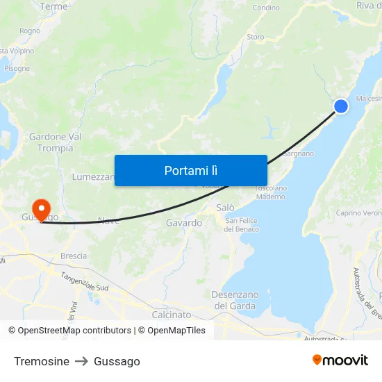 Tremosine to Gussago map