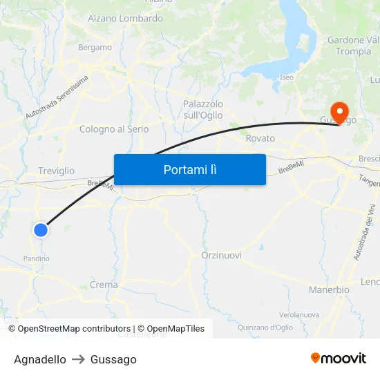 Agnadello to Gussago map
