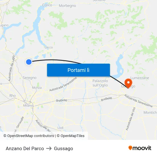 Anzano Del Parco to Gussago map