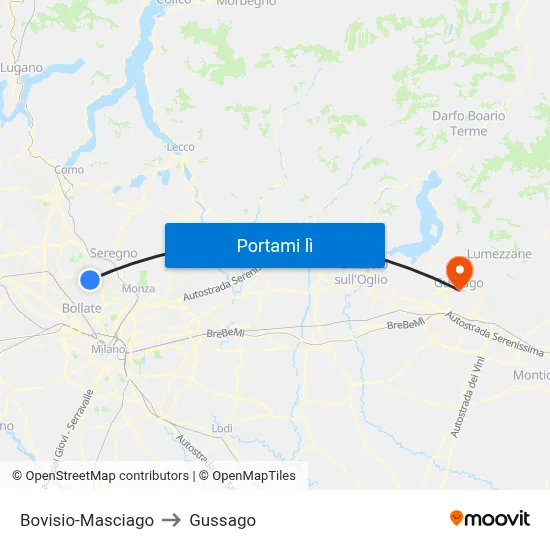 Bovisio-Masciago to Gussago map