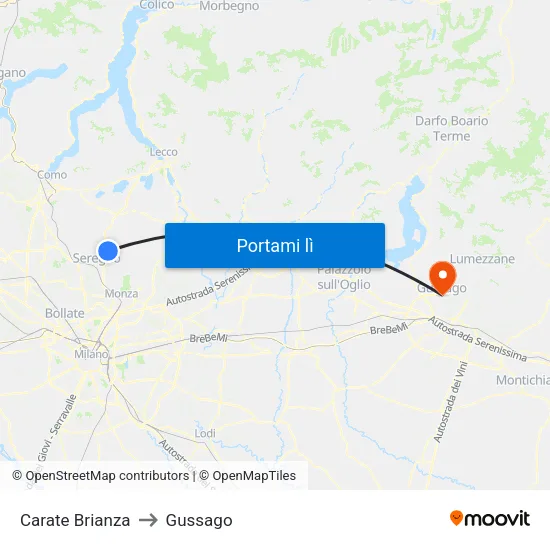 Carate Brianza to Gussago map