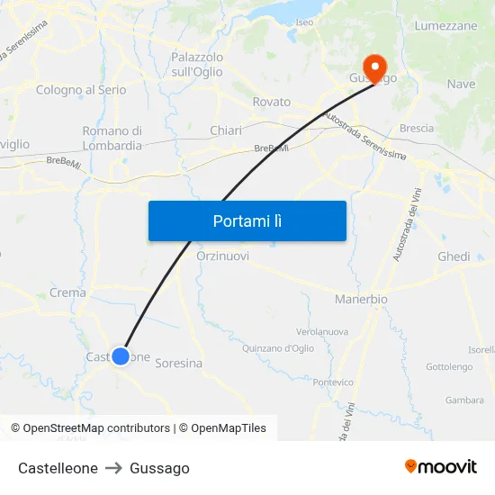 Castelleone to Gussago map