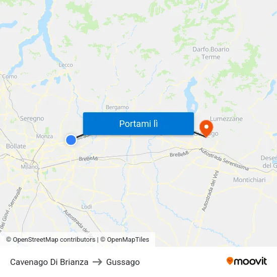 Cavenago Di Brianza to Gussago map