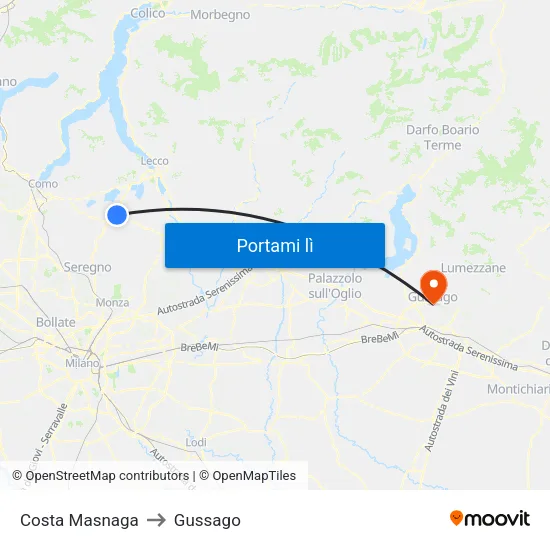 Costa Masnaga to Gussago map