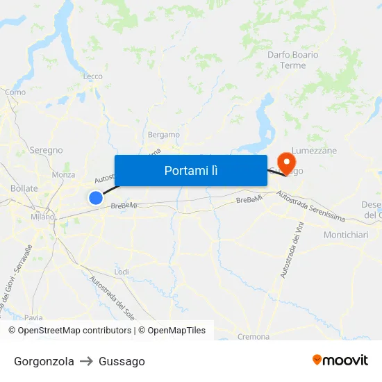 Gorgonzola to Gussago map