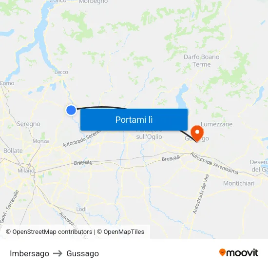 Imbersago to Gussago map