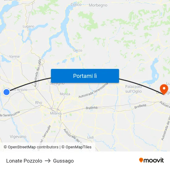 Lonate Pozzolo to Gussago map