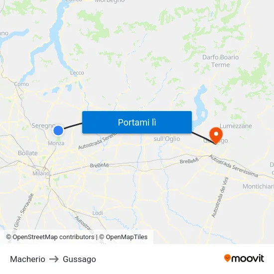 Macherio to Gussago map