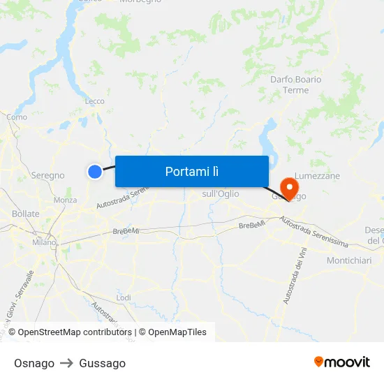 Osnago to Gussago map