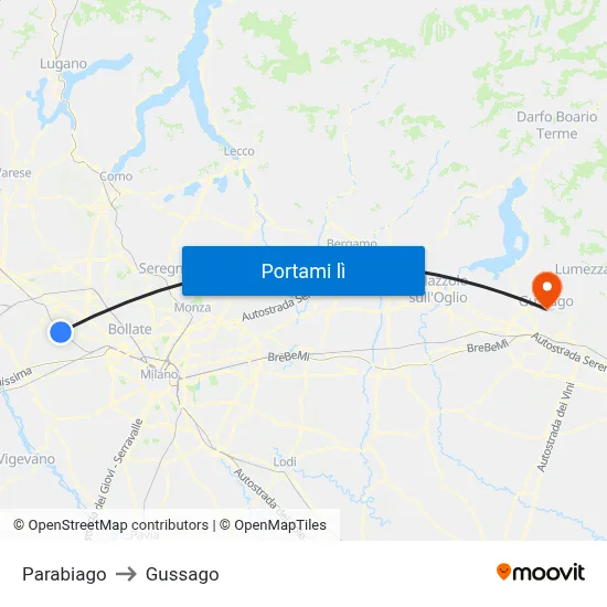 Parabiago to Gussago map